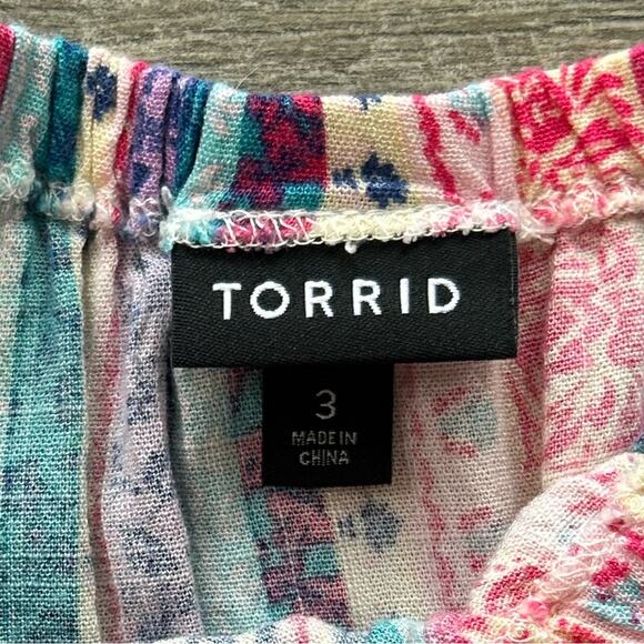 Mini Lenny Smocked Off-Shoulder Dress- vertical stripes Torrid Size 3 floral - Picture 7 of 8